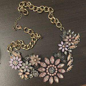 Floral Statement Necklace in Gold and Pink
